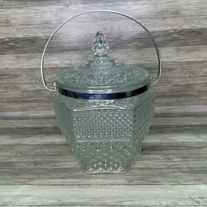 Vintage Wexford Pattern Ice Bucket Chrome Trim Anchor Hocking